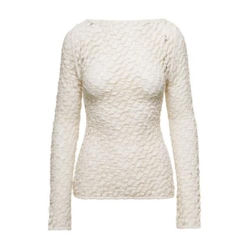 Hvid Sweater Bådhals Blonder Detalje