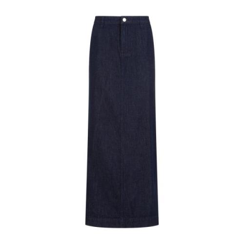 Indigo Blue Cotton Pencil Midi Skirt