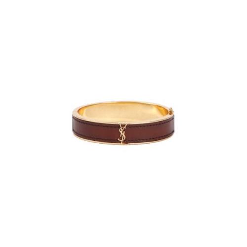 Brun Læderarmbånd med YSL-logo