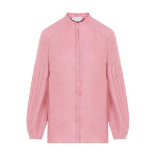 Pink Linen Blouse Korean Collar