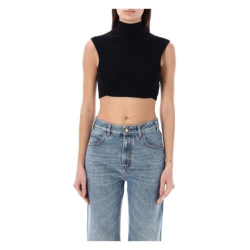 Sort Højhalset Crop Top