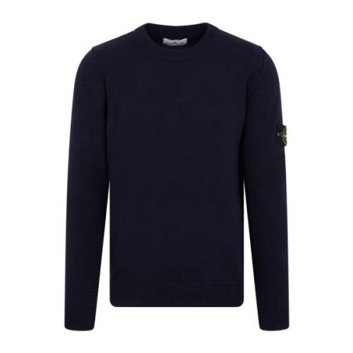 Blå Strikket Crew Neck Sweater