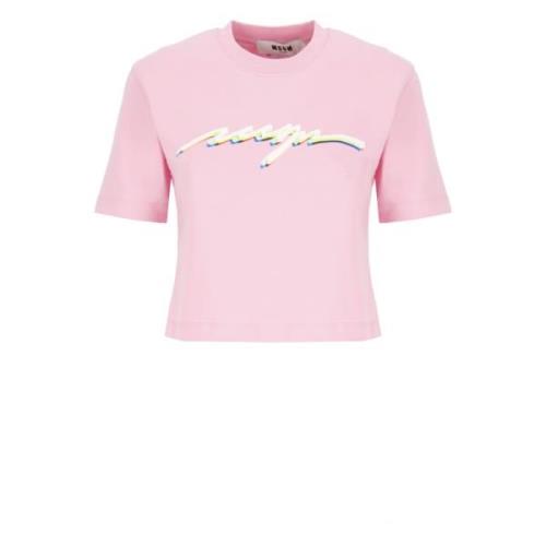 Pink Bomuld T-shirt Rund Hals Logo