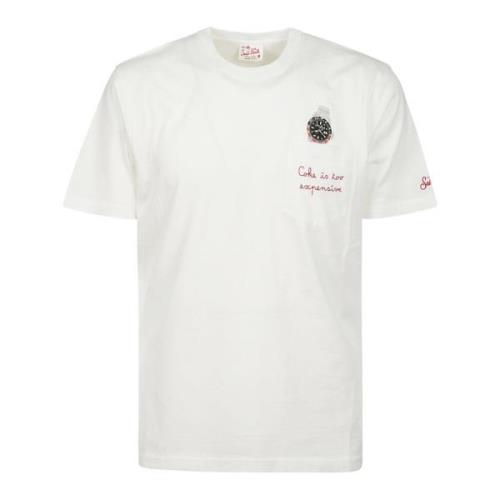 Hvid Bomulds T-shirt med Rød Broderi