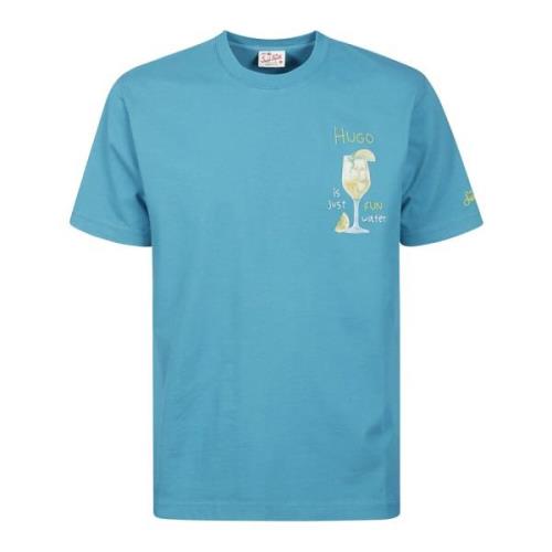 Blå Cocktail Print Bomuld T-Shirt