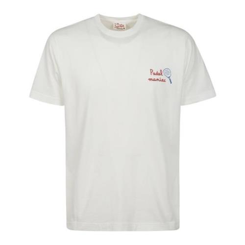 Hvid Bomuld T-Shirt med Rød Broderi