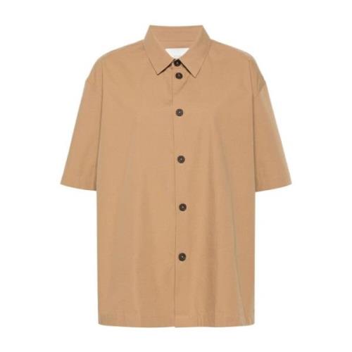 Beige Poplin Texture Classic Collar Skjorte