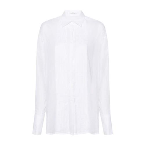 Hvid Bomuldsskjorte med Plissedetaljer