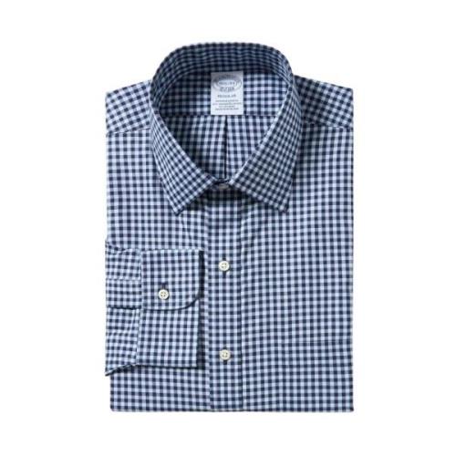 Blå Navy Gingham Regular Fit Non-Iron Skjorte med Ainsley Krave