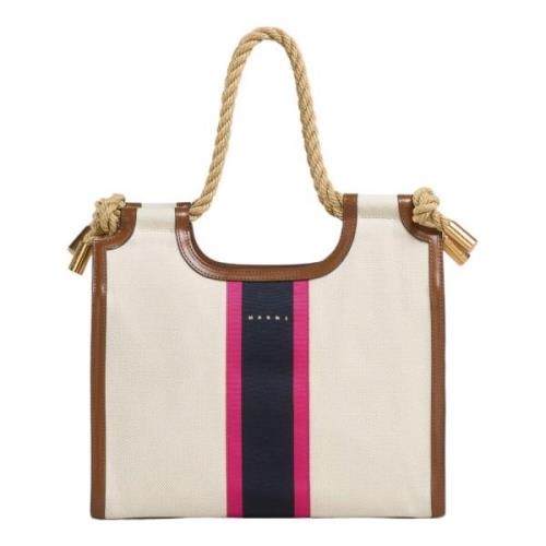 Canvas marcel tote with striped tape