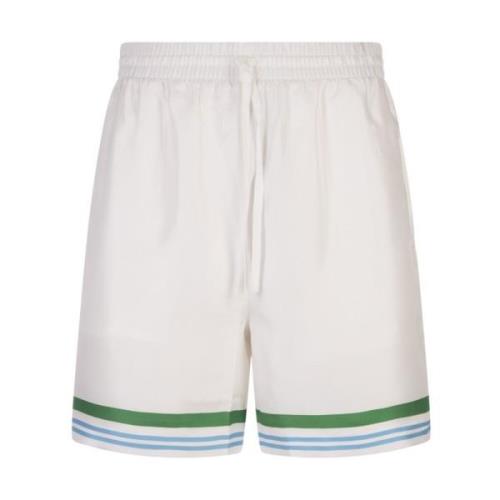 Hvide Silke Stribede Shorts