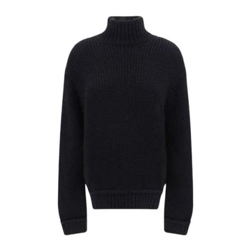 Sort Alpaka Sweater Høj Hals