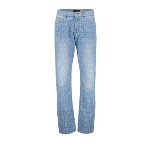 Blå Vasket Straight Fit Jeans