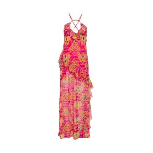 Fuchsia Chiffon Heart Print Maxi Dress