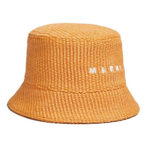 Raffia bucket hat with logo embroidery