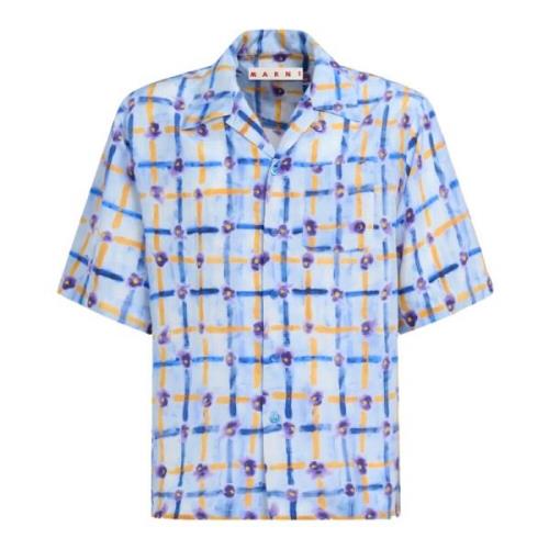 Habotai silk bowling shirt with saraband print