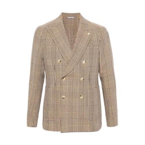 Dobbeltbrystet ternblazer i beige/brun/gul