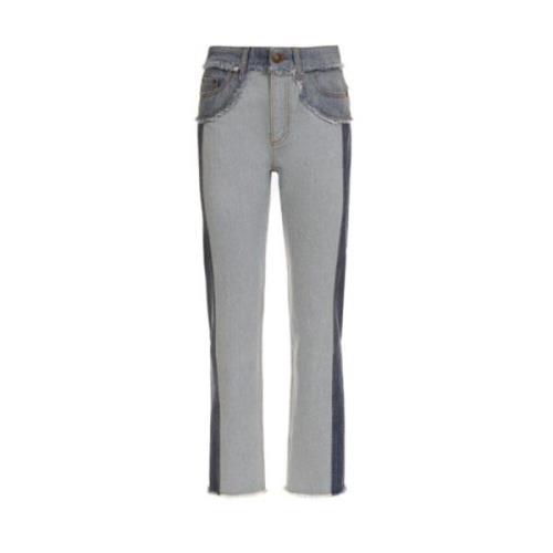 Patchwork Frayed Denim Jeans