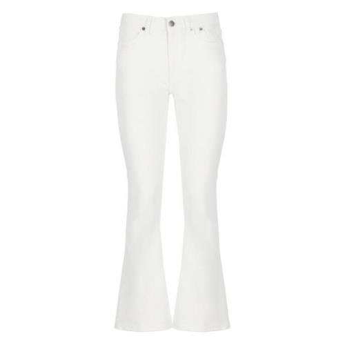 Hvid Bomuld Jeans med Juvelknap