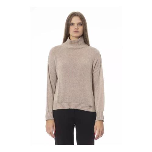 Beige Viscose Sweater med vulkanhals