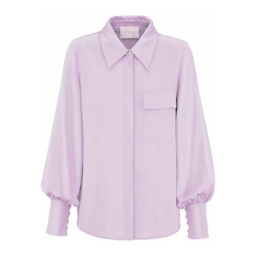 Solid Bluse med Krave og Lomme