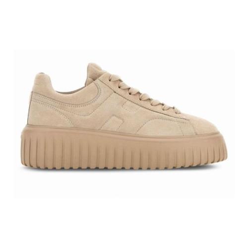 Beige H-Stripes Sneakers i Ruskind