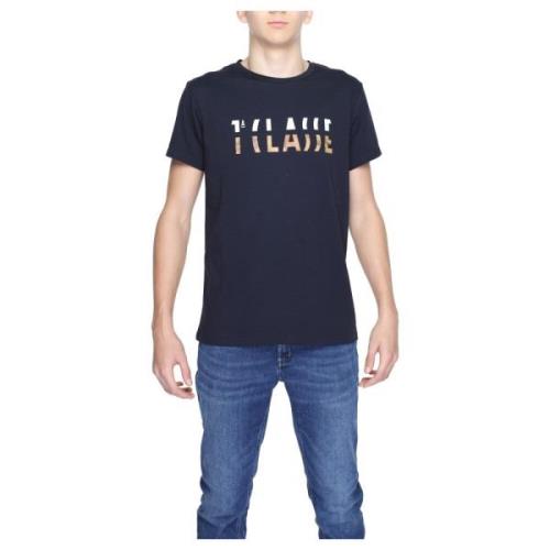 Blå Trykt T-Shirt Forår/Sommer Stil