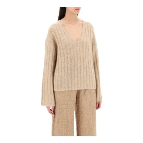 Fladstrikket V-hals sweater