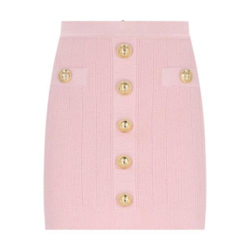 Rosa Strik Mini Nederdel med Gyldne Detaljer