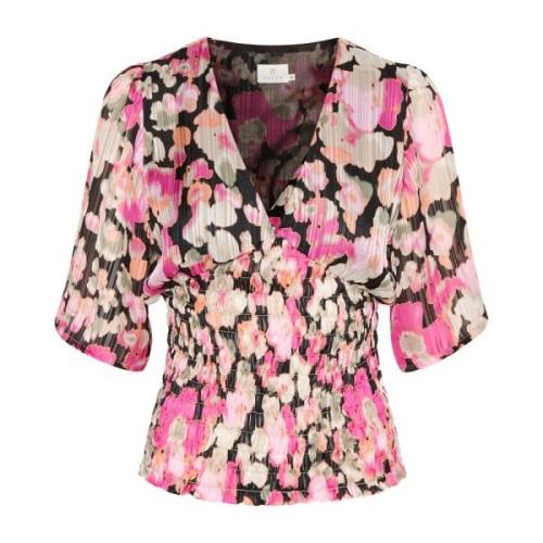 Pink Melon Blurry Flower Smock Bluse