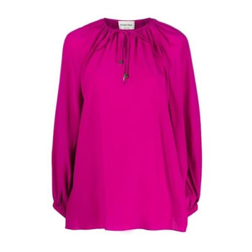 Fuchsia Silkebluse med Selvbinder