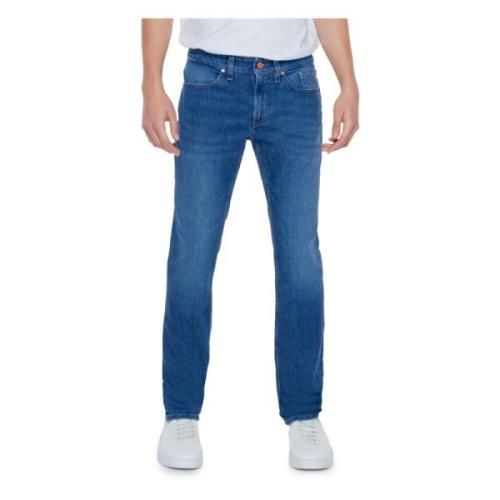 Blå Plain Herre Jeans med Lynlås