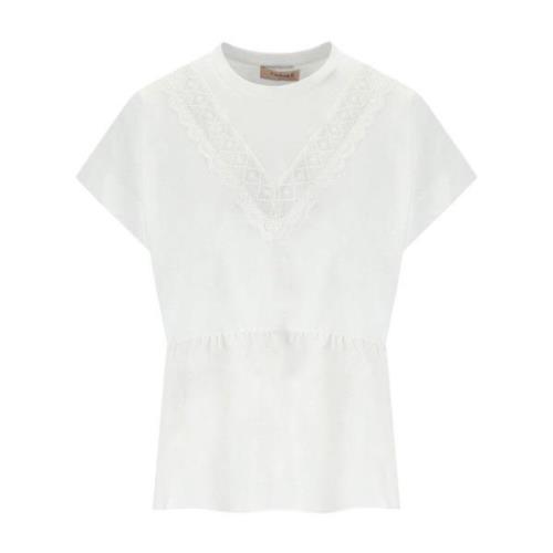 Hvid T-shirt med Ruffle Lace