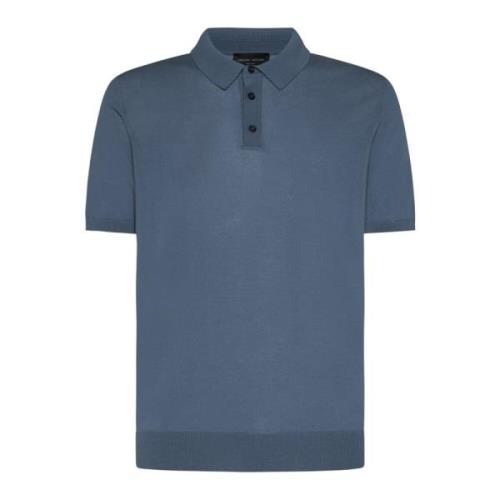 Blå Finstrikket Poloshirt