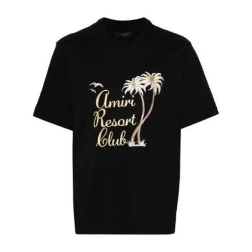 Sort Bomuld T-shirt med Glitter Palm Tree Print