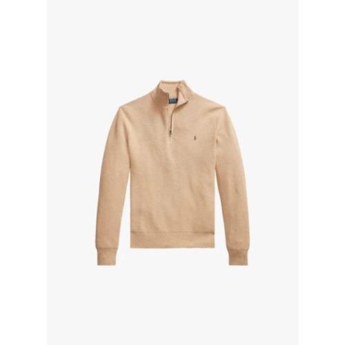 Zip Neck Polo Sweater Cotton Piqué