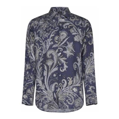 Blå Paisley Print Skjorte