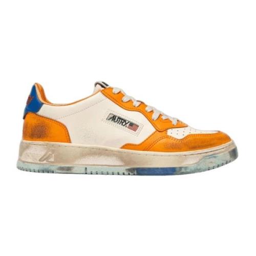 Vintage Læder Sneakers Hvid Orange Blå