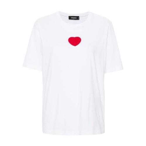 Hvid Bomulds T-shirt med Rød Logo