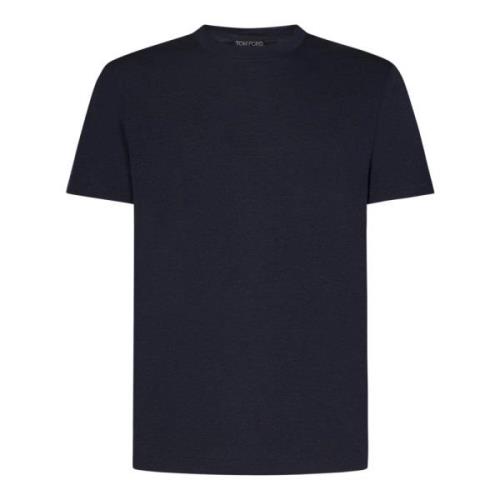 Blå Ribbet Crewneck T-shirts og Polos