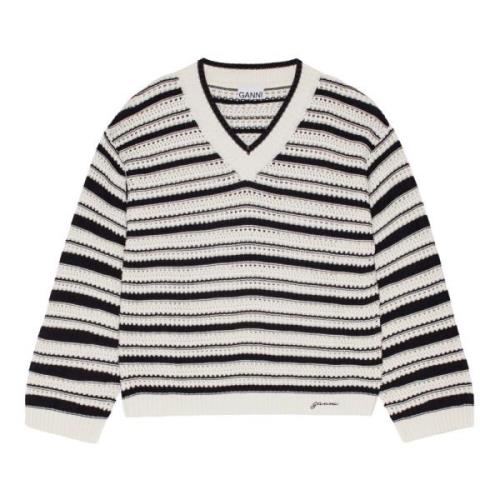 Stribet Bomuld V-Hals Sweater