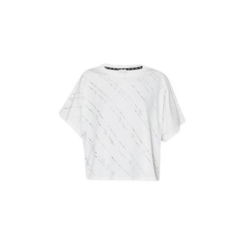 Hvid Bomuld T-shirt med Rhinestones
