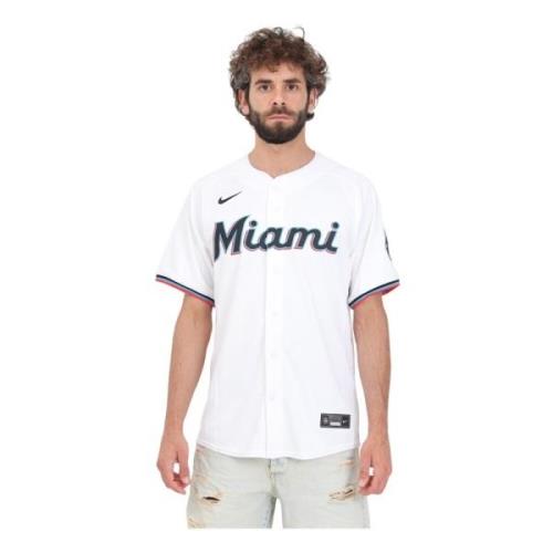 Hvid Miami Marlins Kortærmet Skjorte