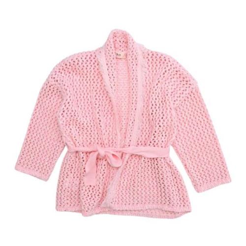 Rosa Strikket Cardigan med Frynse Detalje