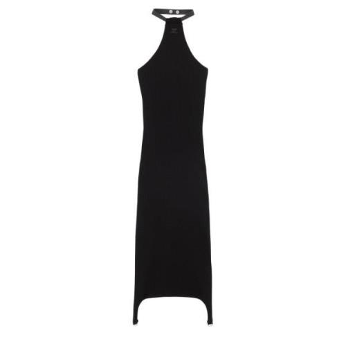 Ribbed-Knit Suspenders-Detalje Midi Kjole