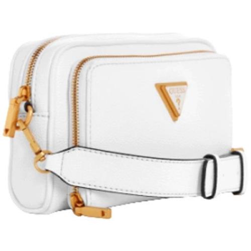Hvid rektangulær håndtaske med guld accenter