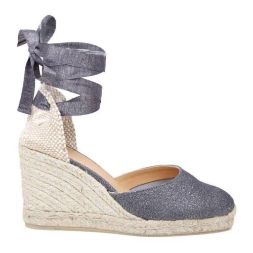 Grå Linned Espadriller Sandaler med Bånd