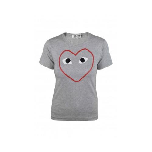 Grå Hjerte Print Bomuld T-Shirt