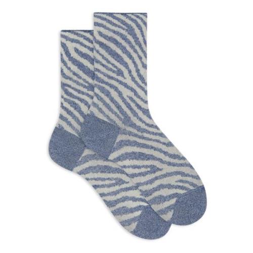 Blå Zebra Mønster Korte Sokker