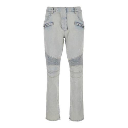 Biker Denim Bukser Blå Vask